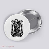 Virgin Mary Black White Bandana Print Chicano Art Cholo Button thumb 0