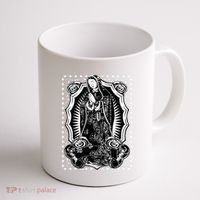 Virgin Mary Black White Bandana Print Chicano Art Cholo Coffee Mug thumb 1