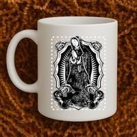 Virgin Mary Black White Bandana Print Chicano Art Cholo Coffee Mug thumb 2