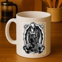 Virgin Mary Black White Bandana Print Chicano Art Cholo Coffee Mug thumb 4