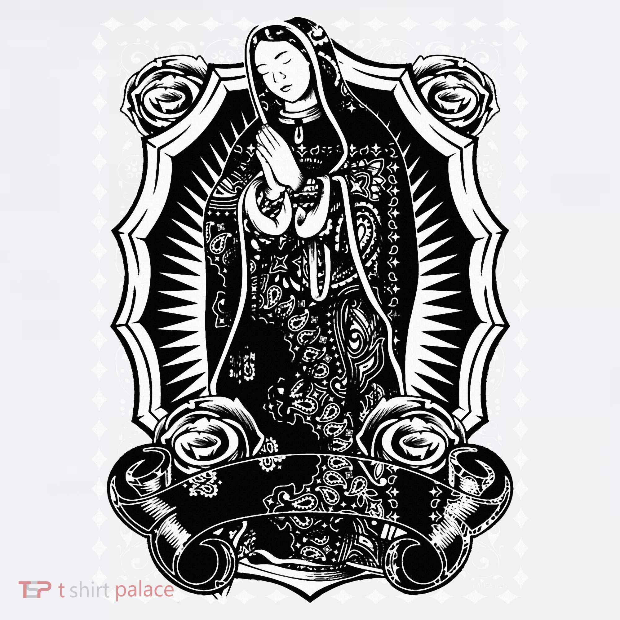 Virgin Mary Black White Bandana Print Chicano Art Cholo Baby Bodysuit