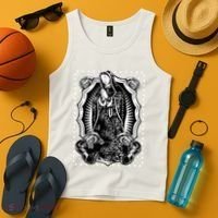Virgin Mary Black White Bandana Print Chicano Art Cholo Tank Top thumb 4