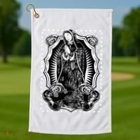 Virgin Mary Black White Bandana Print Chicano Art Cholo Golf Towel thumb 1