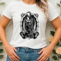 Virgin Mary Black White Bandana Print Chicano Art Cholo Women's T-Shirt thumb 2