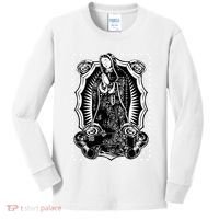 Virgin Mary Black White Bandana Print Chicano Art Cholo Kids Long Sleeve Shirt thumb 0
