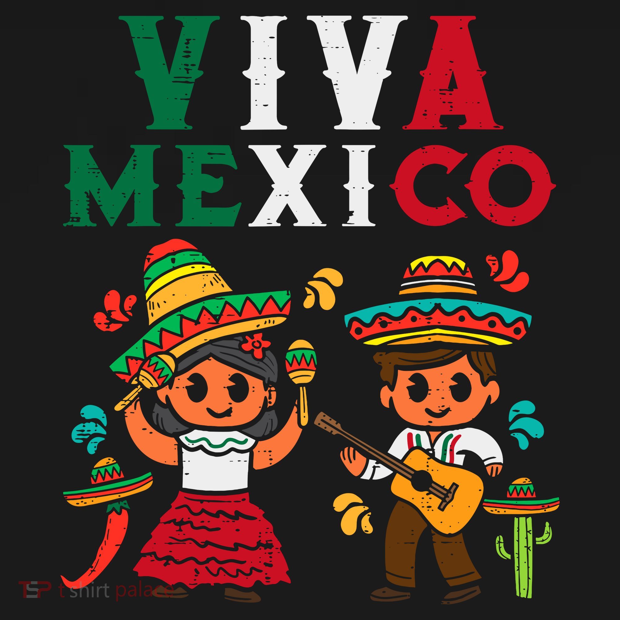 Viva Mexico Boy Girl Maracas Guitar Mexican Independence Hoodie