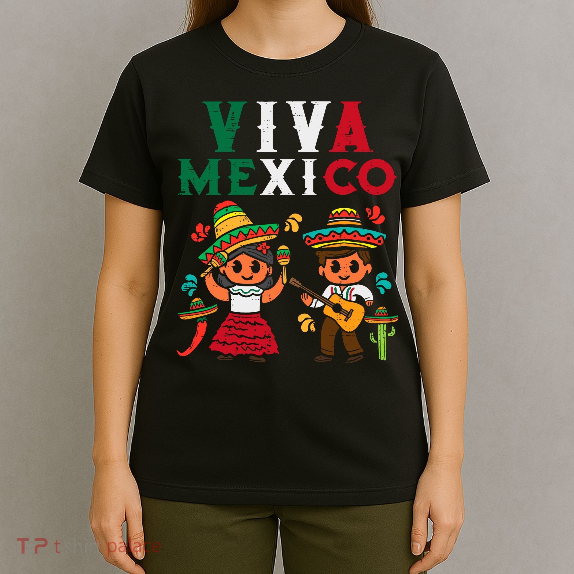 Viva Mexico Boy Girl Maracas Guitar Mexican Independence T-Shirt