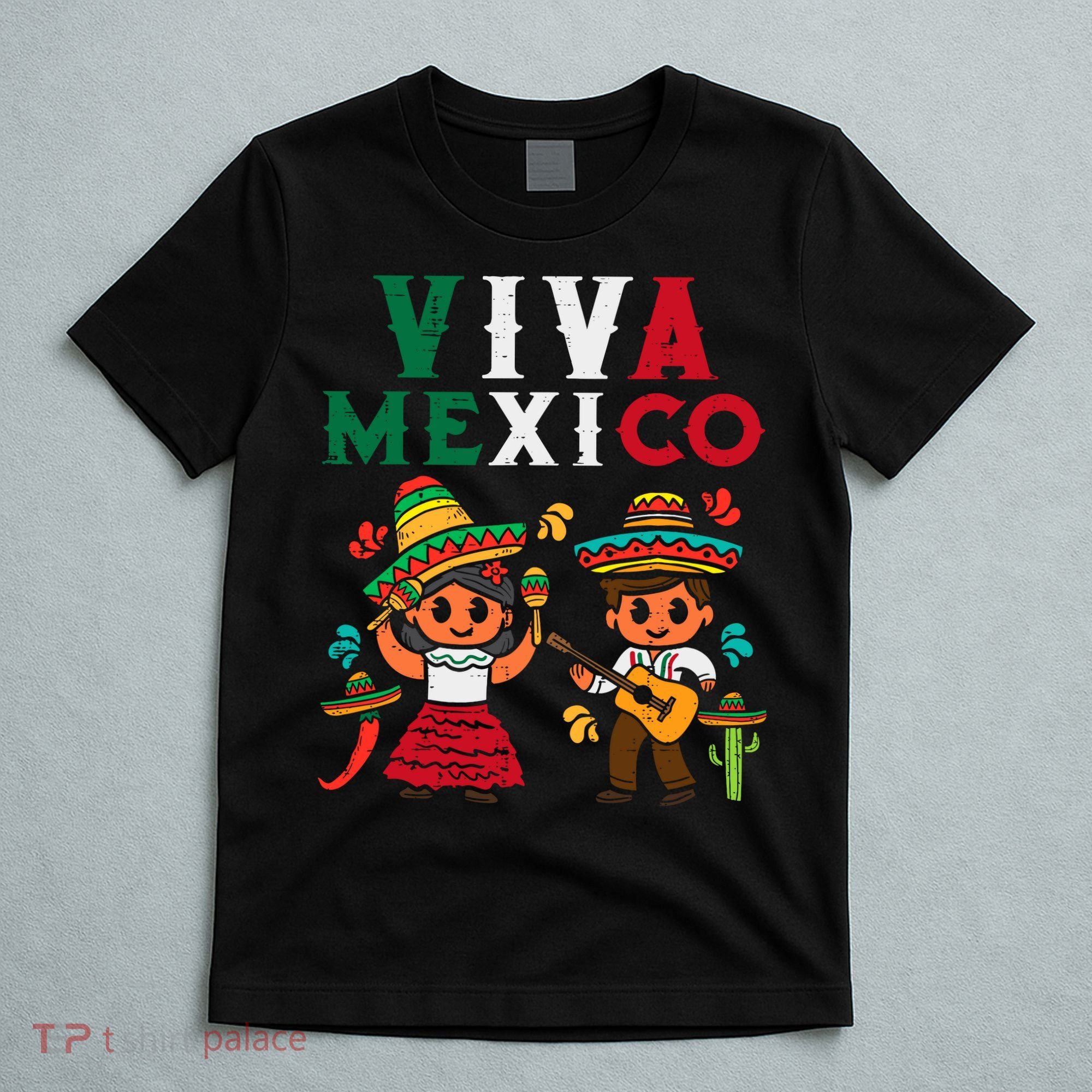 Viva Mexico Boy Girl Maracas Guitar Mexican Independence T-Shirt