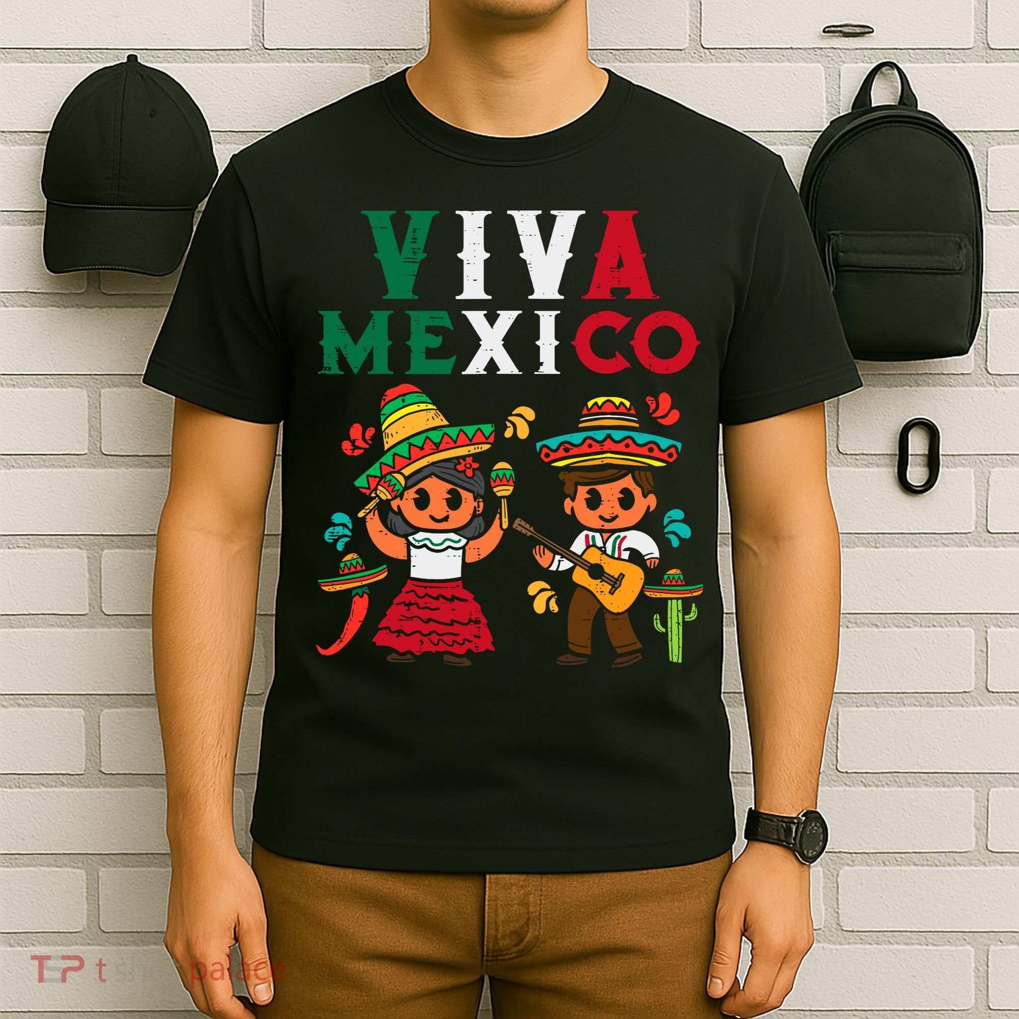 Viva Mexico Boy Girl Maracas Guitar Mexican Independence T-Shirt