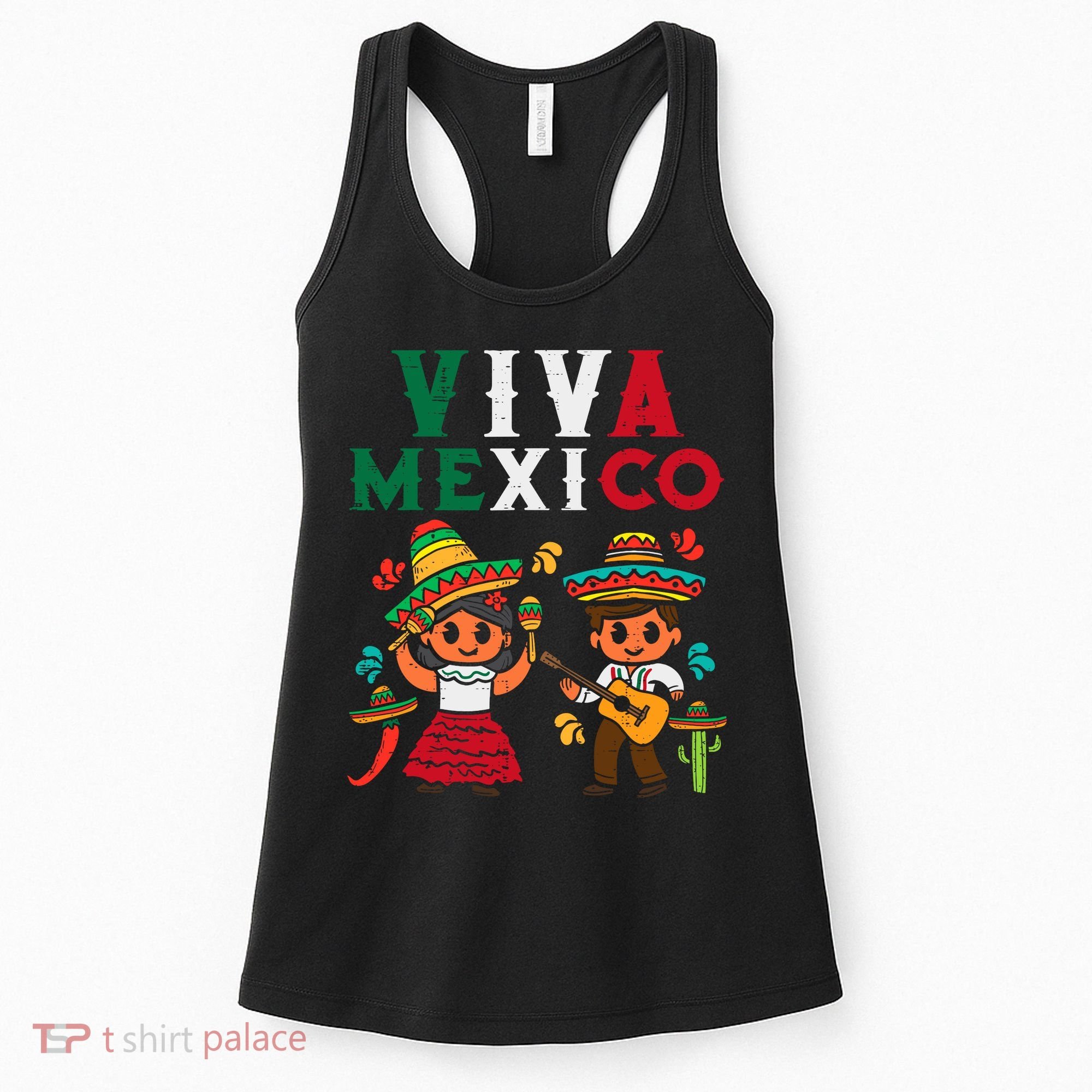 Viva Mexico Boy Girl Maracas Guitar Mexican Independence Women's Tank Top