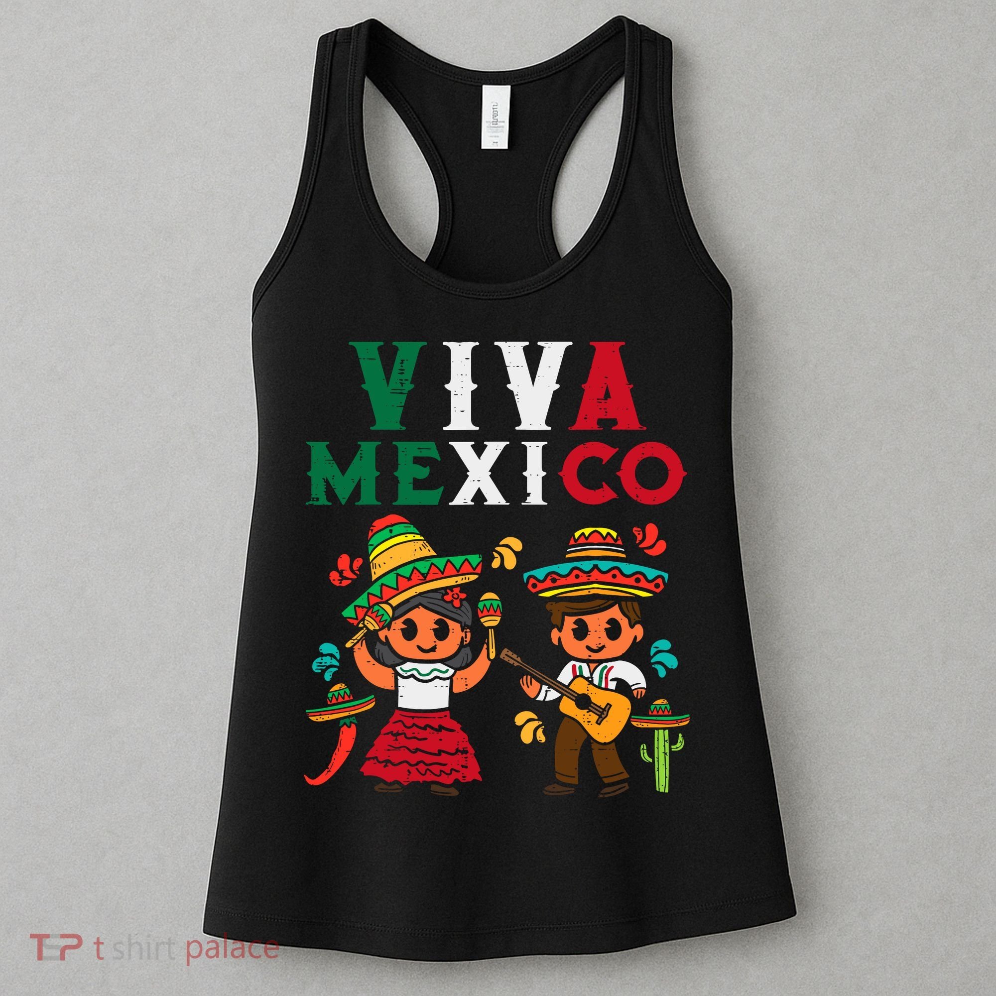 Viva Mexico Boy Girl Maracas Guitar Mexican Independence Women's Tank Top