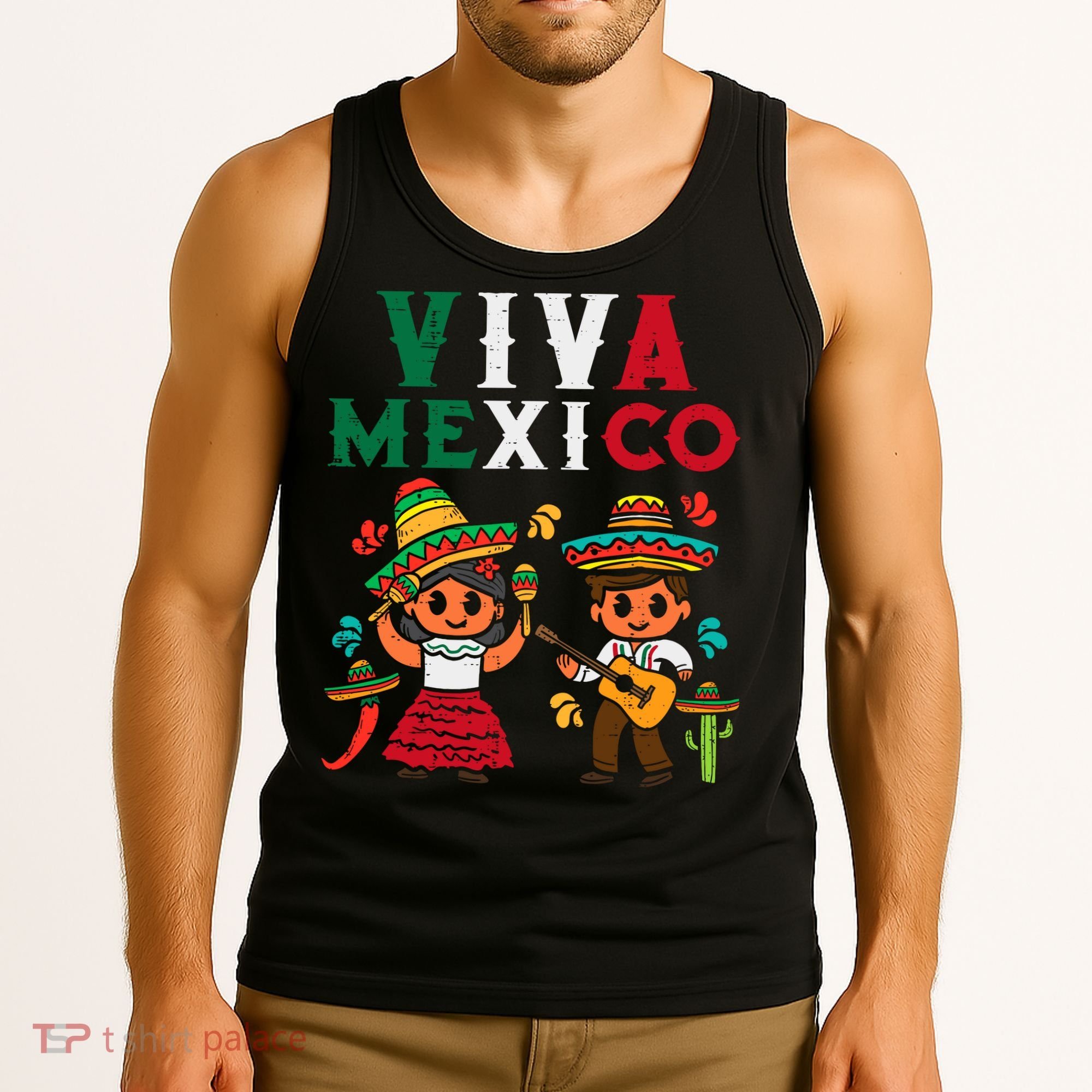 Viva Mexico Boy Girl Maracas Guitar Mexican Independence Tank Top