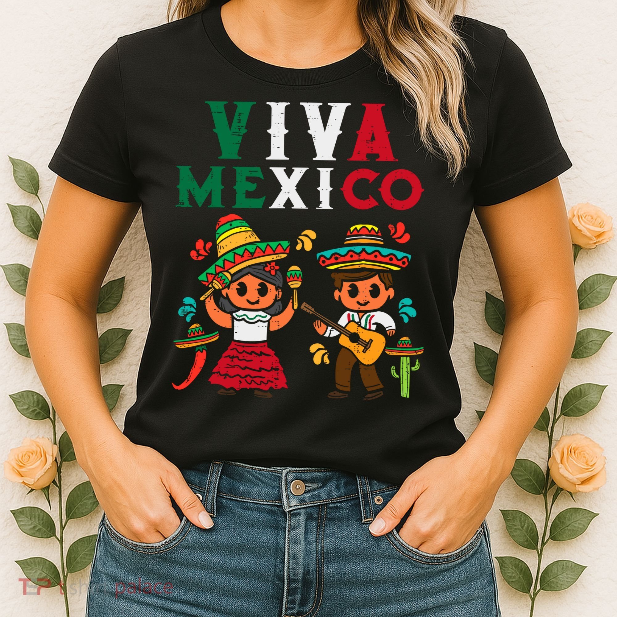 Viva Mexico Boy Girl Maracas Guitar Mexican Independence Women's T-Shirt