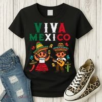 Viva Mexico Boy Girl Maracas Guitar Mexican Independence Women's T-Shirt thumb 3