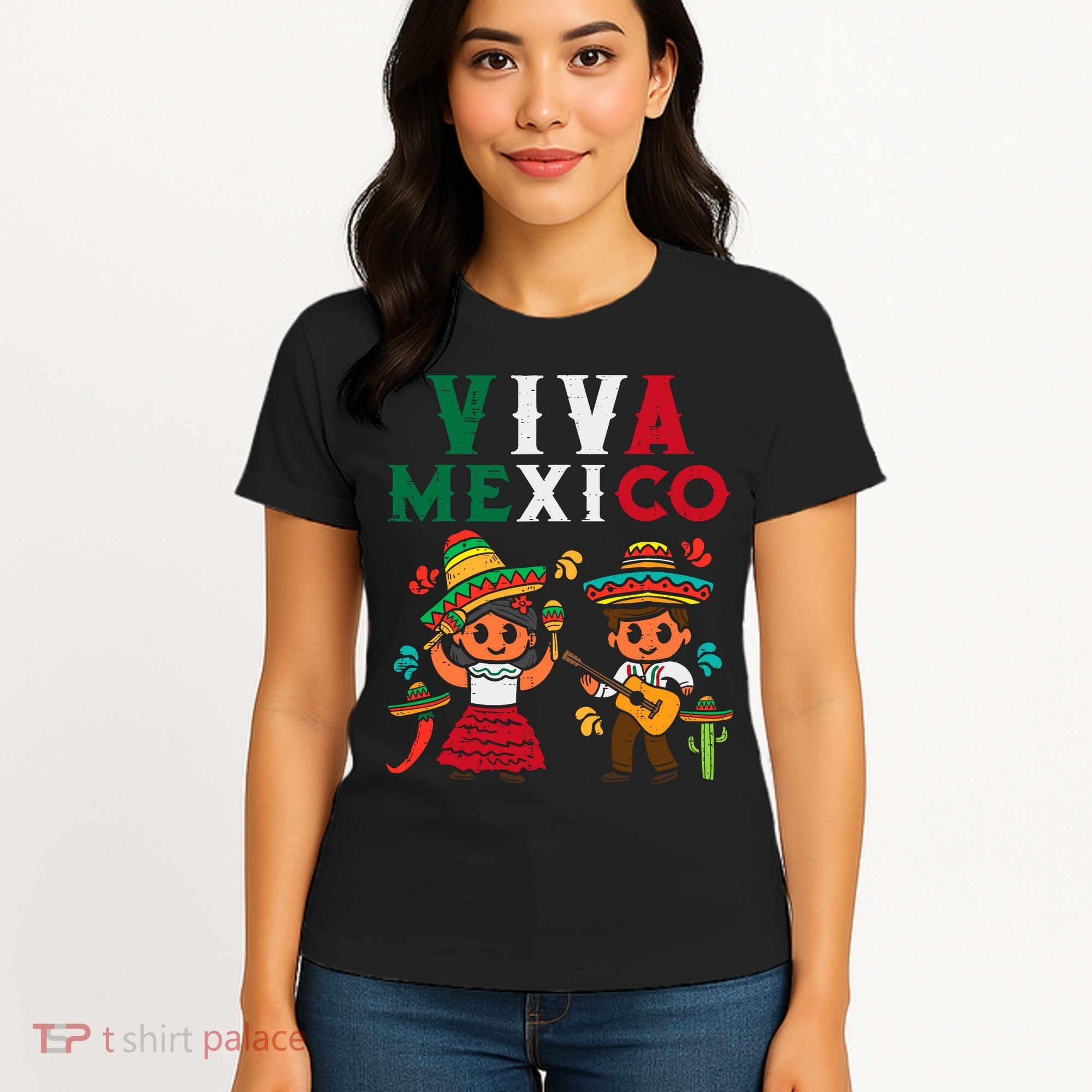 Viva Mexico Boy Girl Maracas Guitar Mexican Independence Women's T-Shirt