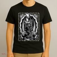 Virgin Mary Black White Bandana Print Chicano Art Cholo T-Shirt thumb 3