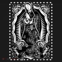 Virgin Mary Black White Bandana Print Chicano Art Cholo T-Shirt thumb 7