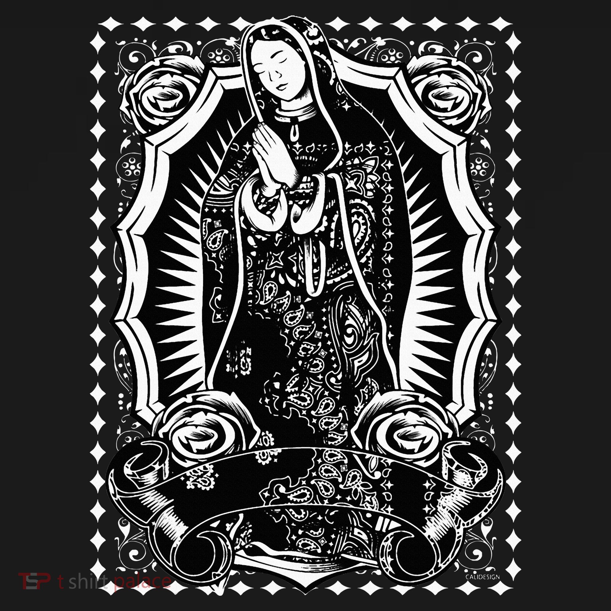 Virgin Mary Black White Bandana Print Chicano Art Cholo Women's Hoodie