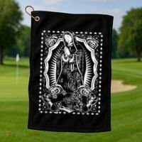 Virgin Mary Black White Bandana Print Chicano Art Cholo Golf Towel thumb 1