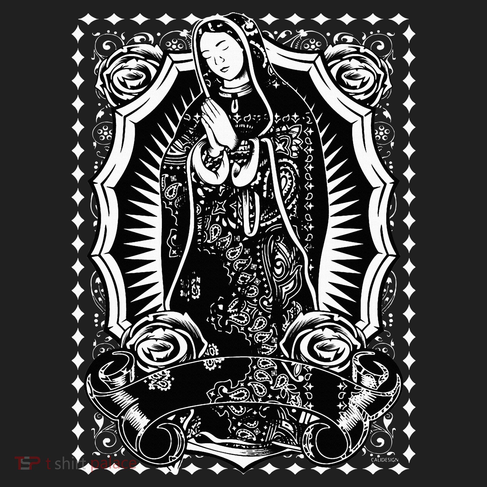 Virgin Mary Black White Bandana Print Chicano Art Cholo Golf Towel