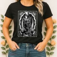 Virgin Mary Black White Bandana Print Chicano Art Cholo Women's T-Shirt thumb 2