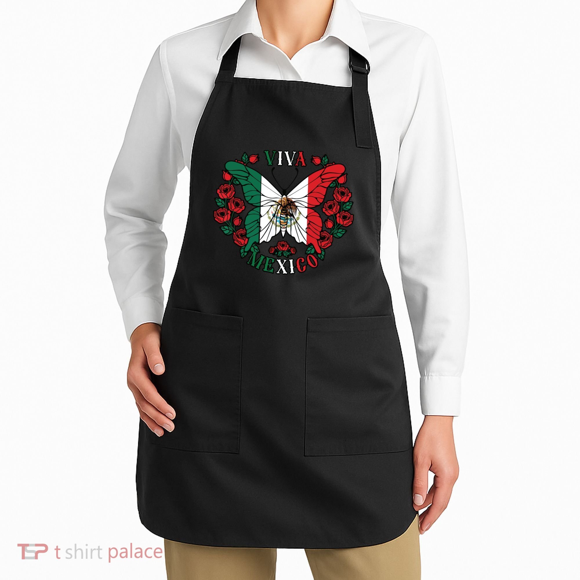 Viva Mexico Butterfly Rose Mexican Independence Apron