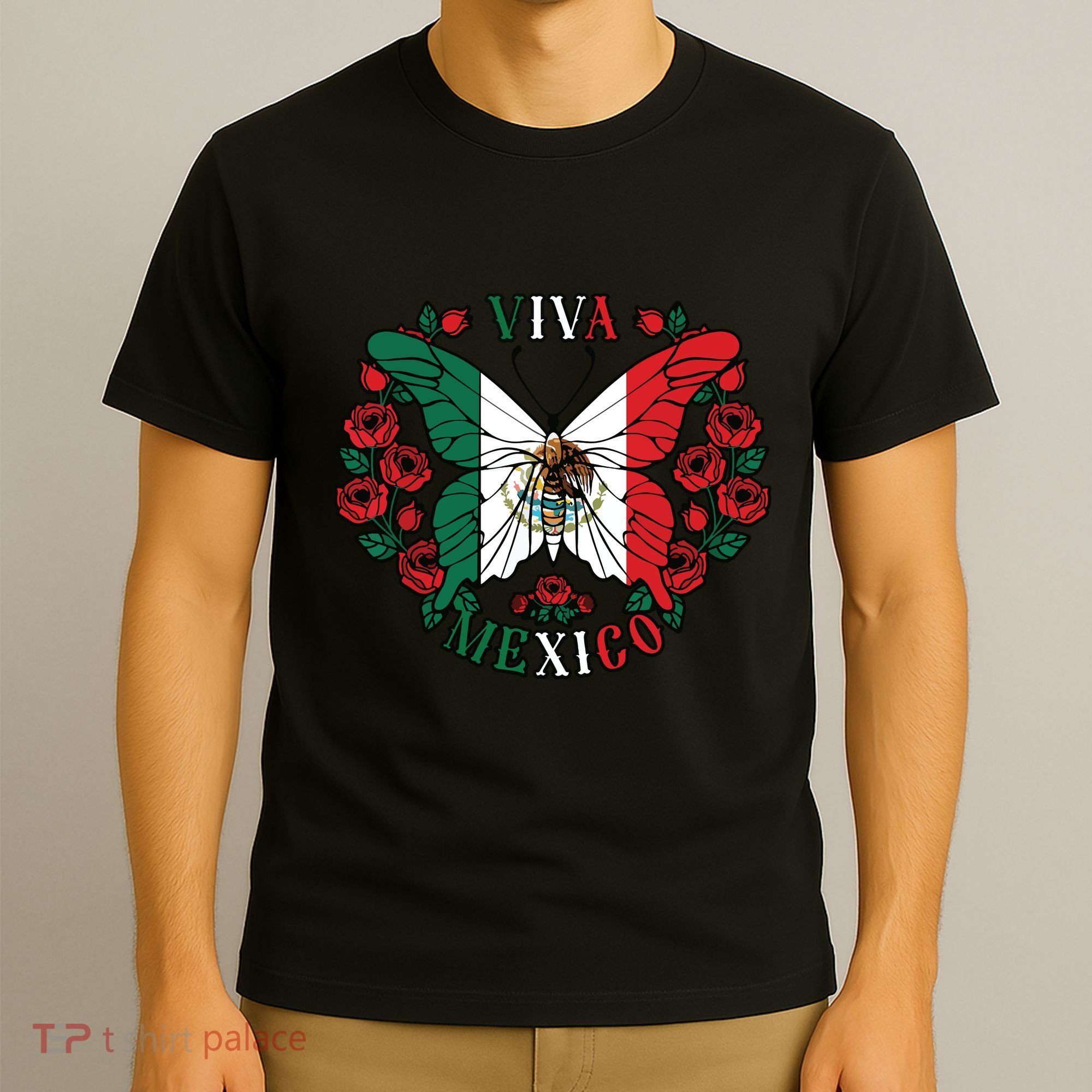 Viva Mexico Butterfly Rose Mexican Independence T-Shirt