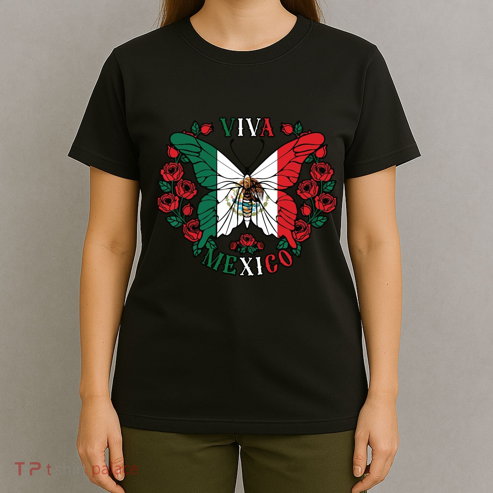 Viva Mexico Butterfly Rose Mexican Independence T-Shirt
