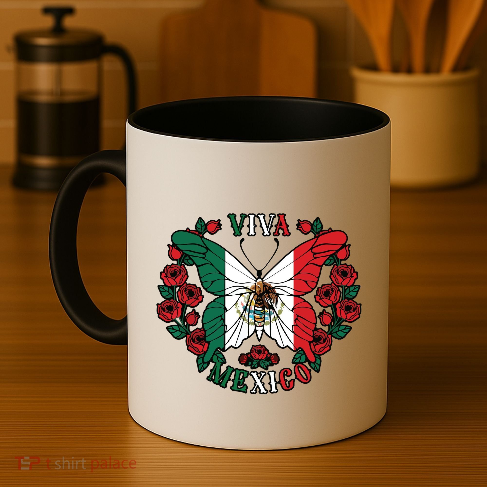 Viva Mexico Butterfly Rose Mexican Independence Coffee Mug