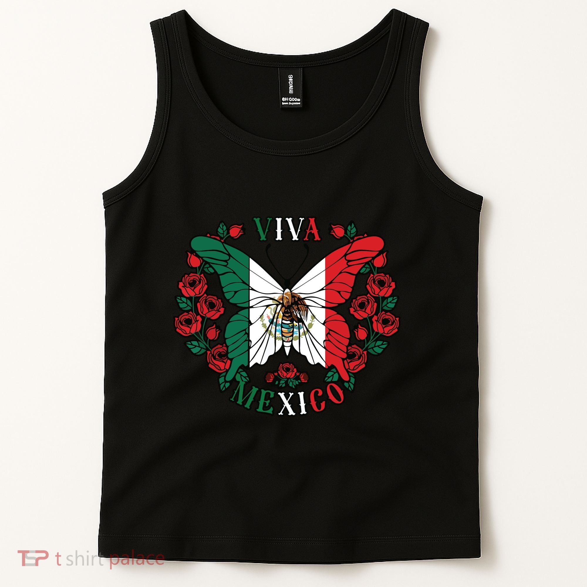 Viva Mexico Butterfly Rose Mexican Independence Tank Top