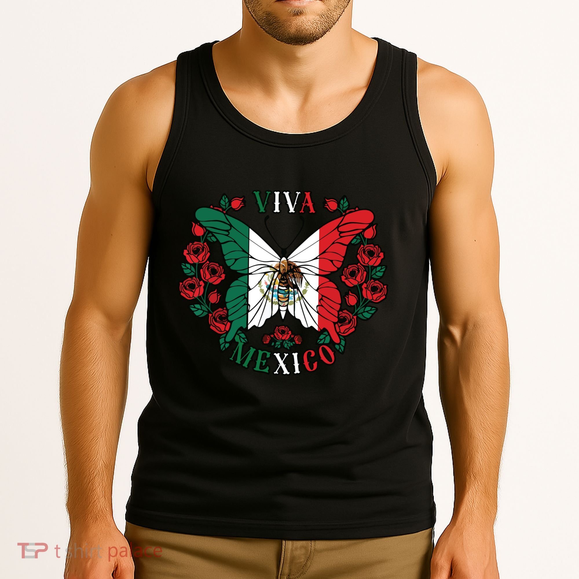 Viva Mexico Butterfly Rose Mexican Independence Tank Top