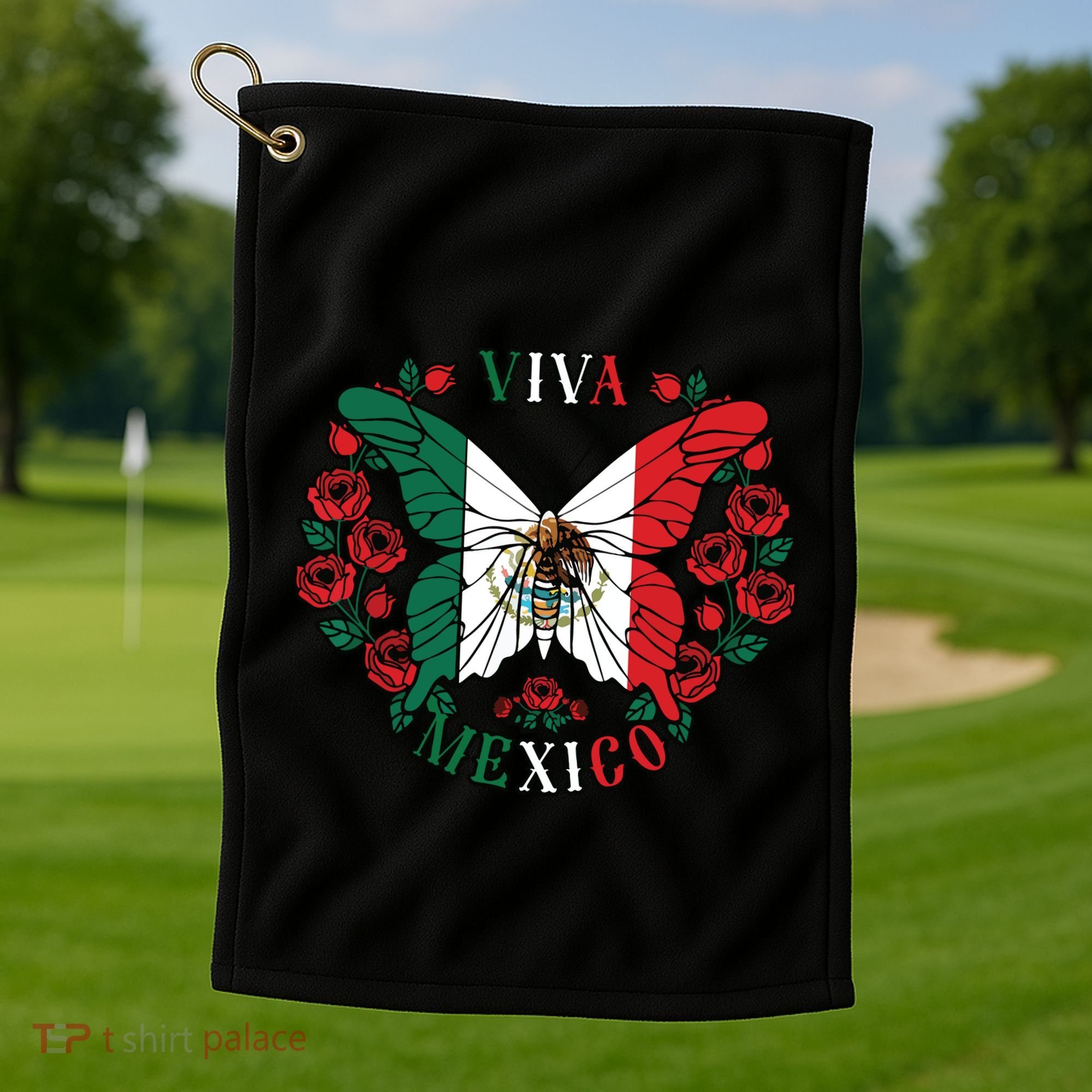 Viva Mexico Butterfly Rose Mexican Independence Golf Towel