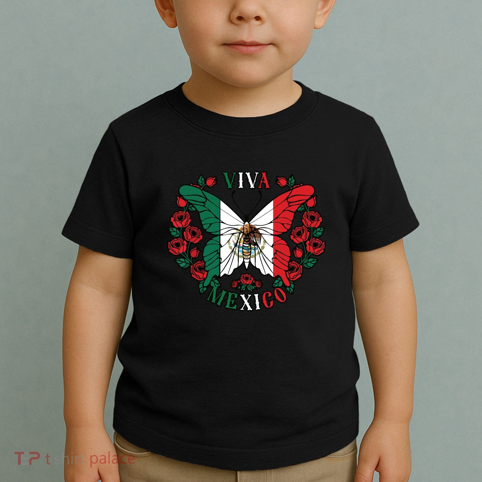 Viva Mexico Butterfly Rose Mexican Independence Toddler T-Shirt