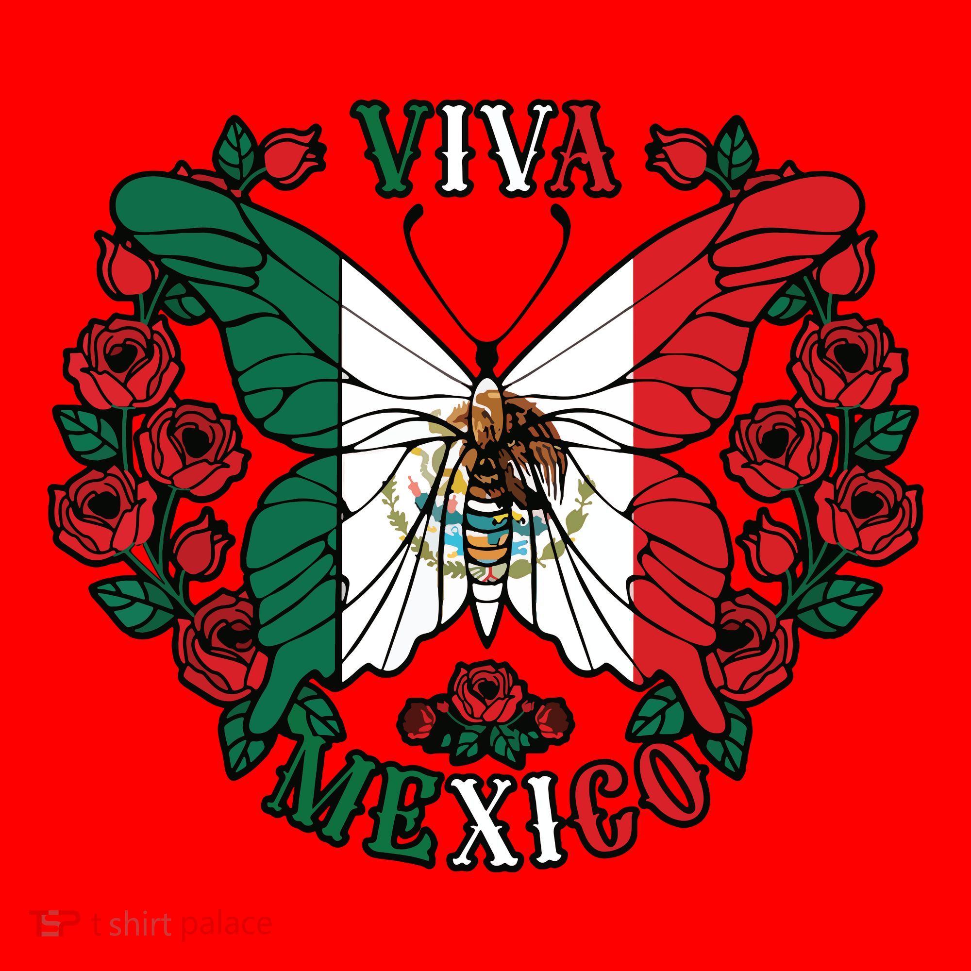Viva Mexico Butterfly Rose Mexican Independence Santa Hat