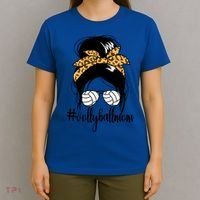 #Volleyballmom Messy Bun Mom S Volleyball Mom Funny Gift T-Shirt thumb 4