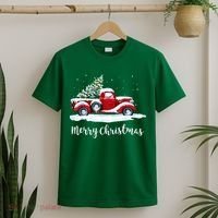 Vintage Merry Christmas Red Truck Old Fashioned Xmas Gift T-Shirt thumb 2