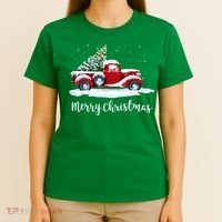 Vintage Merry Christmas Red Truck Old Fashioned Xmas Gift T-Shirt thumb 4