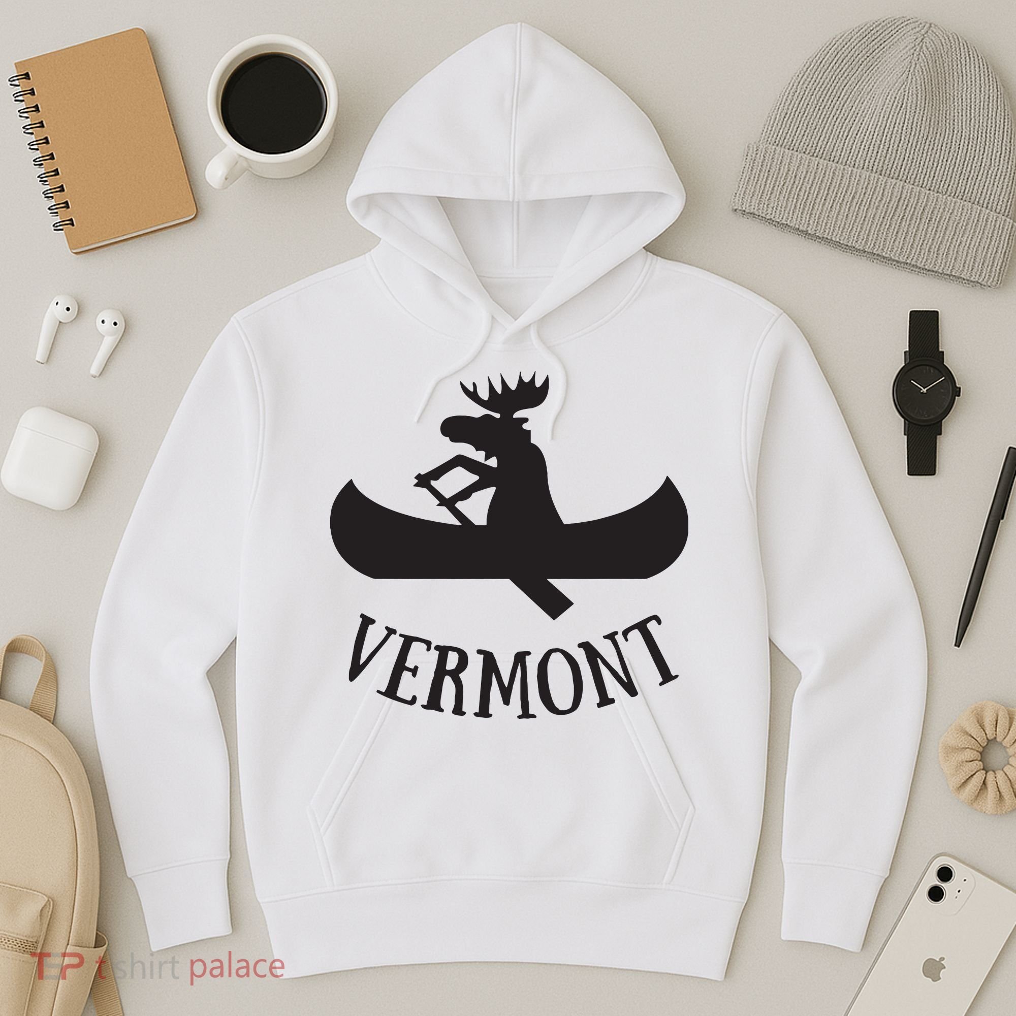 Vermont Moose Canoe Vacation T Hoodie