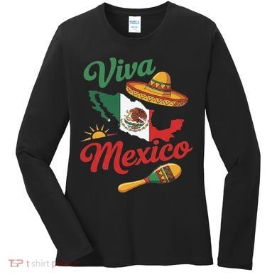 Viva Mexico Cinco De May Design With Map Mexican Flag Women's Long Sleeve Shirt