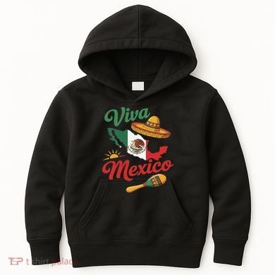 Viva Mexico Cinco De May Design With Map Mexican Flag Kids Hoodie