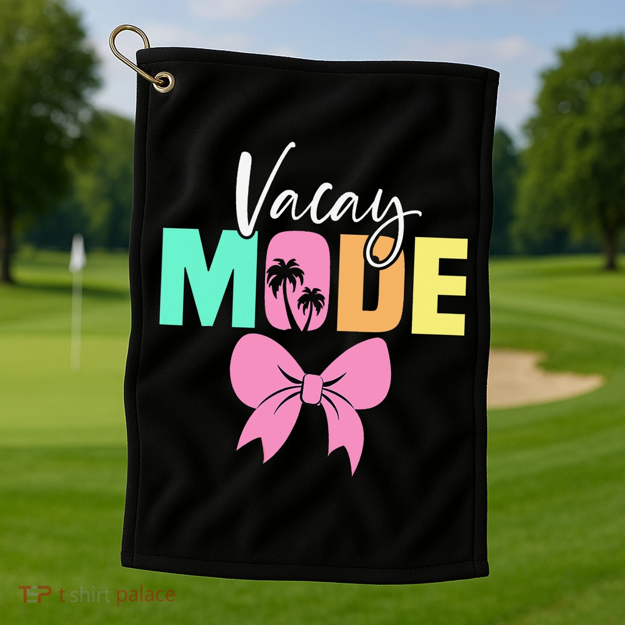 Vacay Mode Coquette Bow Summer Vacation Family Cruise Women Golf Towel