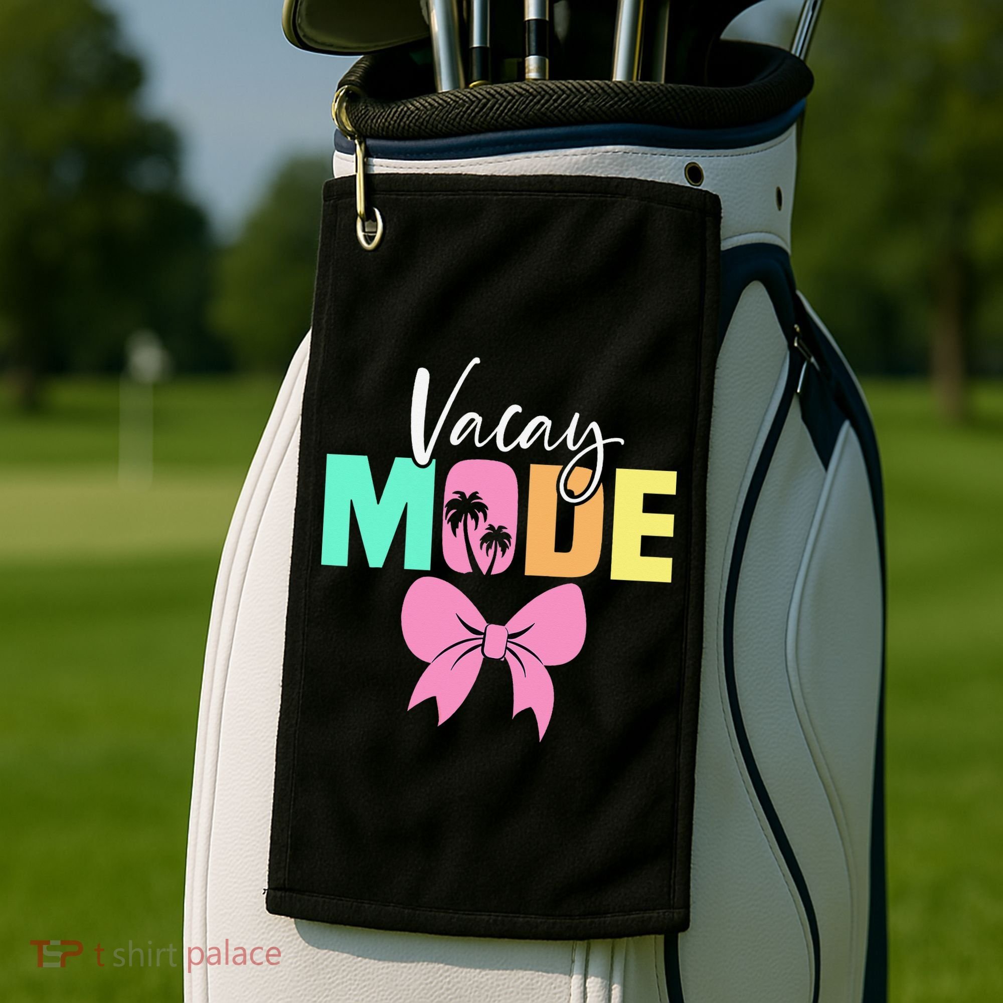 Vacay Mode Coquette Bow Summer Vacation Family Cruise Women Golf Towel