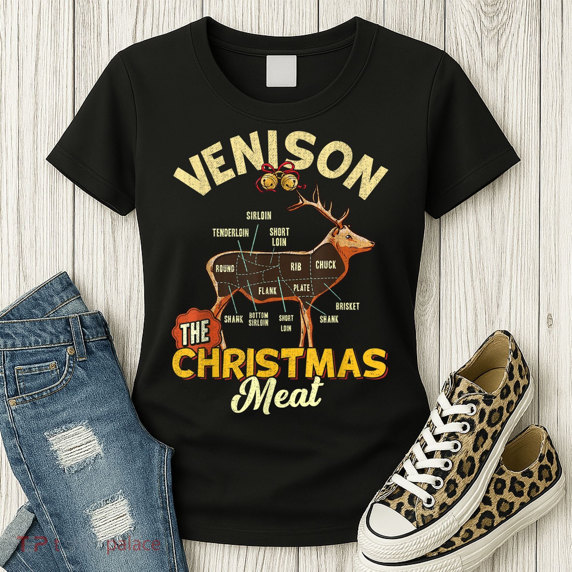 Venison Meat Chart The Christmas Meat Deer Hunter Hunting Women's T-Shirt