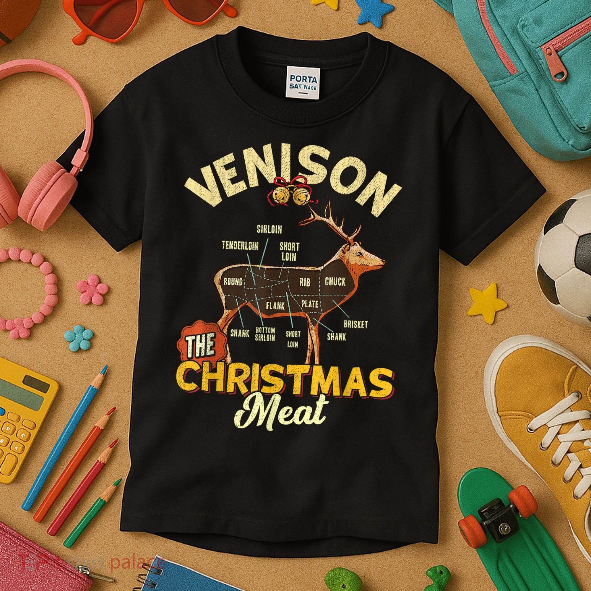 Venison Meat Chart The Christmas Meat Deer Hunter Hunting Kids T-Shirt