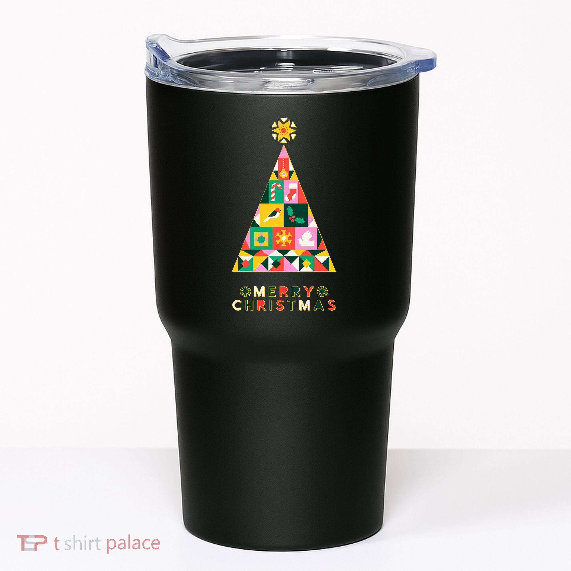 Vintage Merry Christmas Pattern Tree Tumbler