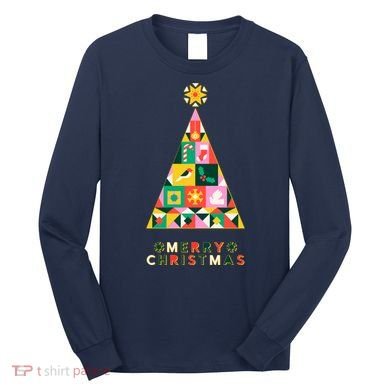 Vintage Merry Christmas Pattern Tree Long Sleeve Shirt
