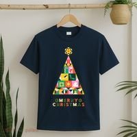 Vintage Merry Christmas Pattern Tree T-Shirt thumb 2