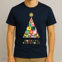 Vintage Merry Christmas Pattern Tree T-Shirt thumb 3