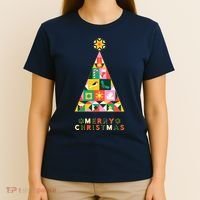 Vintage Merry Christmas Pattern Tree T-Shirt thumb 4