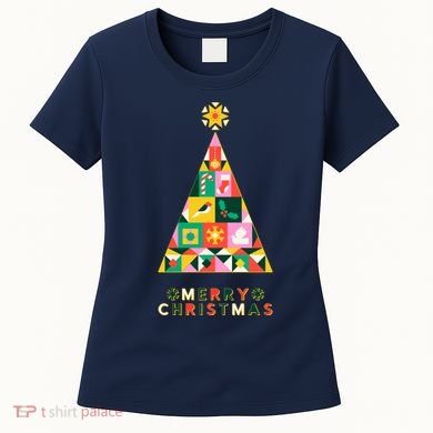 Vintage Merry Christmas Pattern Tree Women's T-Shirt